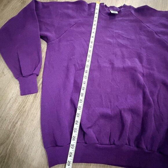 Vintage 90s Fruit Of The Loom Purple Blank Sweatshirt Raglan XL USA Made - Picture 8 of 10